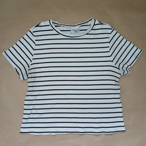 H&M Divided Striped Rib Knit Tee Black & White Size XL Capsule Wardrobe Basic